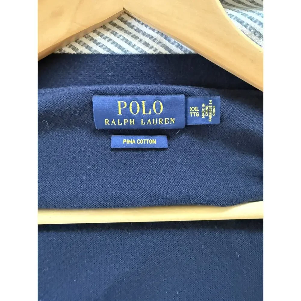 Polo Ralph Lauren Mens Pima Cotton Sweater Cardigan XXL Navy V Neck Prep NWOT